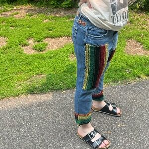 Cropped Colorful Patchwork Women Jeans made with recycled Baja woven fabric
